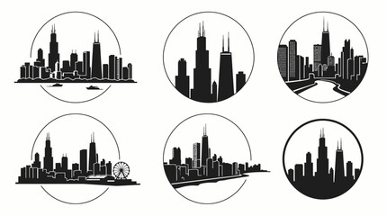 Fototapeta premium Set of Chicago City Skyline Silhouette Circular Icons.