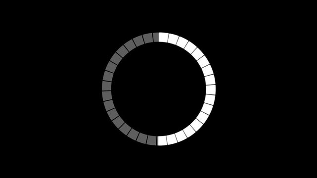 Loading circle animation, Animation spinning load icon with alpha layer transparent background,Simple white thin circle outline centered on a solid black background creating .4k