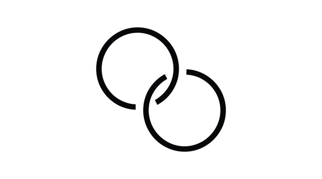 Minimalist vector illustration of two interlocking circles in black color