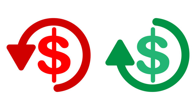 Financial Growth and Loss Icons Vector Illustration Dollar Currency Increase and Decrease Arrows for Business Investment Trading and Economy Concepts