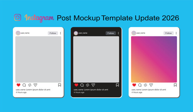 Instagram post mockup frame template with light and dark mode, latest update 2026. Social media post mockup vector template