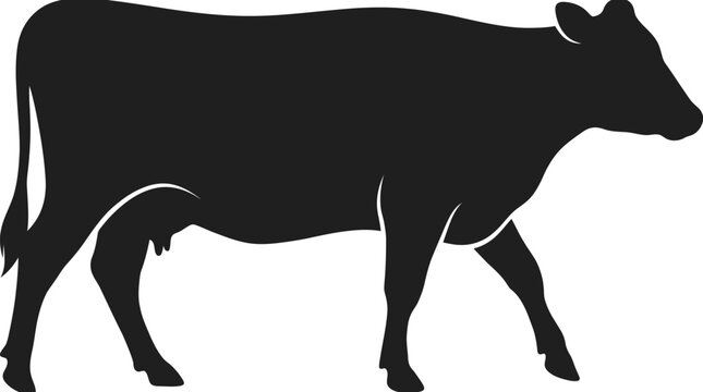 Minimalist black silhouette of a walking cow for creative branding design