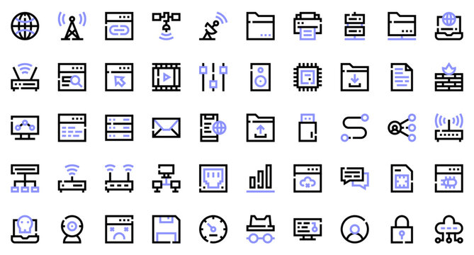 Internet technology set icons. Set icon in colored line style. Internet technology symbols. Vector illustration