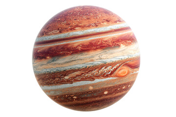Jupiter planet with swirling red white and orange cloud bands and Great Red Spot space solar © PNG House