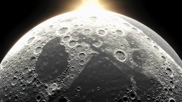Exploring the surface of the moon during a lunar eclipse in northern hemisphere at dusk