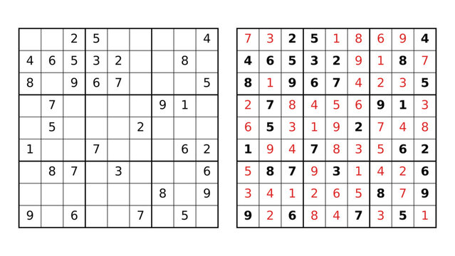 Sudoku puzzle grid with solved and unsolved boards