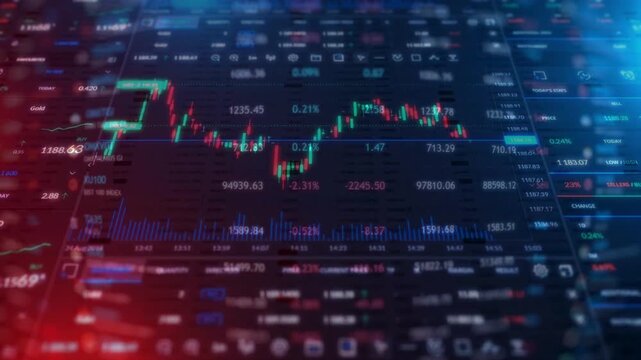 Candlestick price graph tracking the volatile market movement of Sensex index on screen.