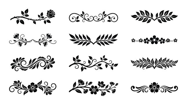 Set of floral dividers and decorative elements