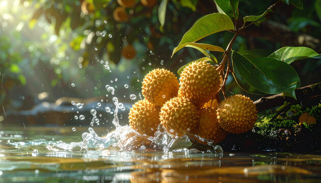 Fresh golden exotic fruit splash