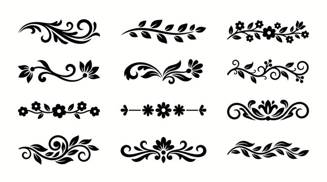 Set of decorative floral dividers and ornate flourishes