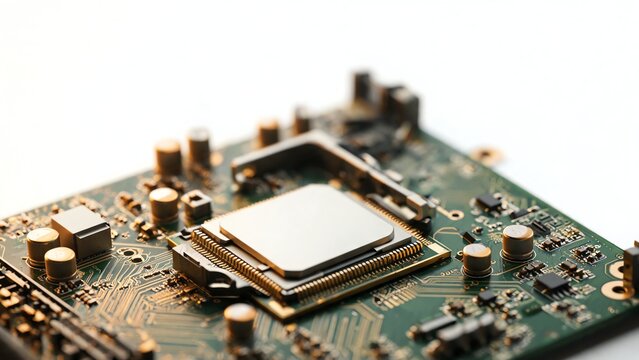 High-performance computer processor motherboard macro shot