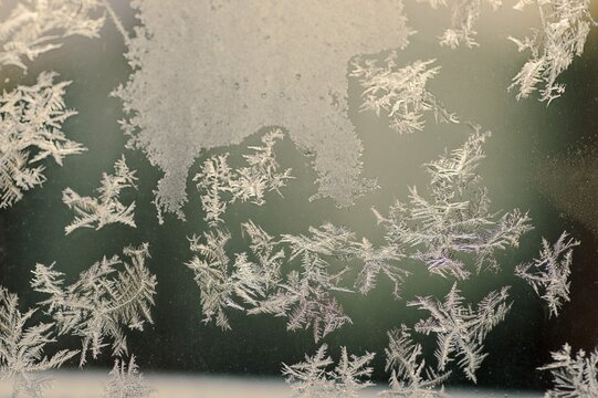 Ice crystals at glass pane