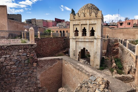 Ruins of the Koubba el-Baadiyn, Koubba Almoravid, 12th century domed building, Medina, UNESCO World Heritage Site, Marrakech, Morocco