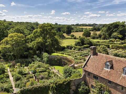 View of the Gardens from the Tower, Sissinghurst Castle and Garden, Cranbrook, Kent, England, United Kingdom