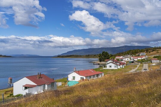 Historical buildings and museum of the Estancia Harberton estate of missionary Thomas Bridges, behind the Beagle Channel, Tierra del Fuego Island, Patagonia, Argentina