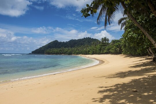 Beach Praia Cabana in the south coast of Sao Tome, Sao Tome and Principe, Atlantic ocean
