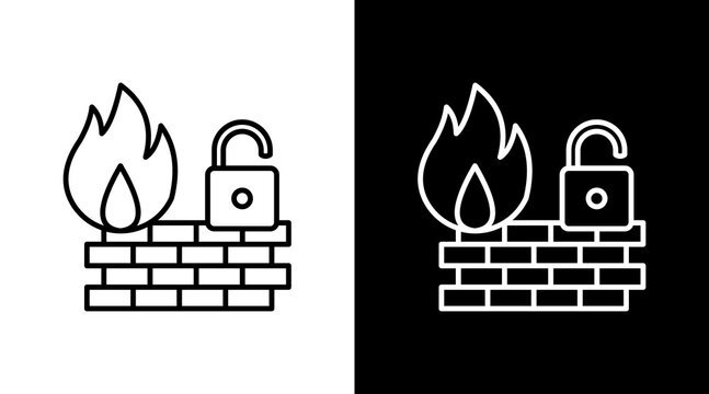 Firewall Breach Outline White Icon Set Design