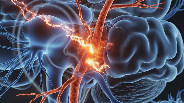 Detailed 3D Rendering Of Human Brain Anatomy Highlighting Blood Vessels In Neurological Pathways And Structures For Educational Medical Use