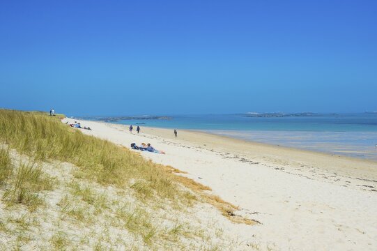 Overlook over Shell beach, Herm, Guernsey, Channel Islands, United Kingdom