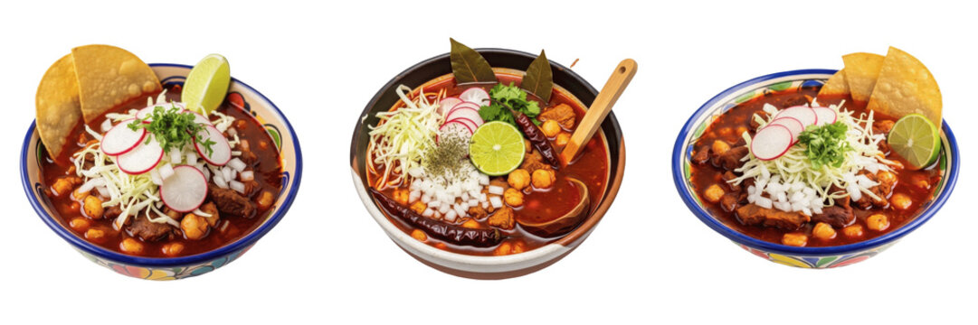 Pozole maize hominy meat broth food specimen displaying structural culinary parameters, organic material chemical components, processing features within standard food science reference archive dataset