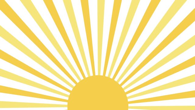 Abstract sunrise background with golden sun and radiant sunburst rays. Bright summer animation illustration symbolizing energy, optimism, warmth and new beginnings