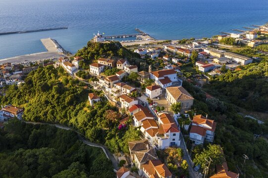 Aerial of Agia Triada church, Paleo Karlovasi, Samos, Greece