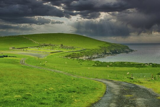 Overlook over the coastline of Unst, Shetland islands, United Kingdom