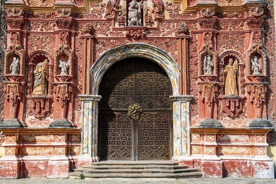 Beautiful facade of the Landa mission, Unesco site Franciscan Missions in the Sierra Gorda of Queretaro, Mexico
