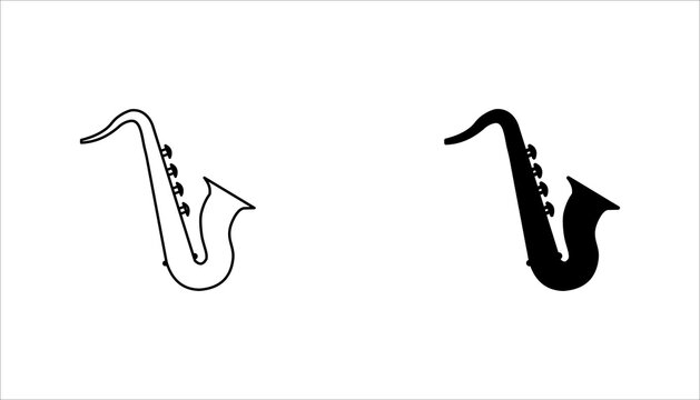 Black saxophone silhouette icon set. representing jazz music, musical instruments, orchestra, performance, and entertainment concepts.
