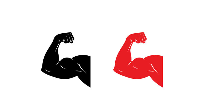 Flexing Biceps Icon Comparison: Black and Red Silhouette
