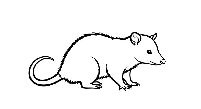 Line Drawing of a Possum or Opossum with a Long Tail on White Background