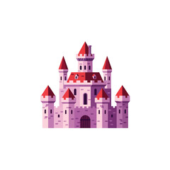 Obraz premium Fantasy castle with red roofs towers.