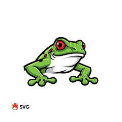 Obraz premium Cute Green Frog Cartoon Character with Big Red Eyes, Vector Illustration