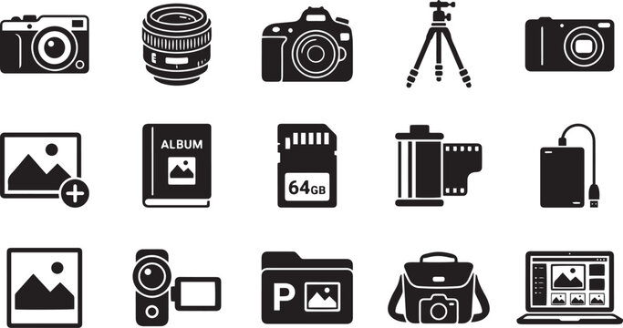 Photography Camera Equipment Vector Icons Set