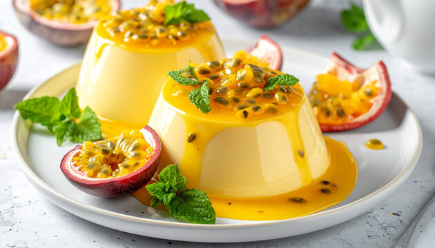 Creamy passion fruit pudding dessert