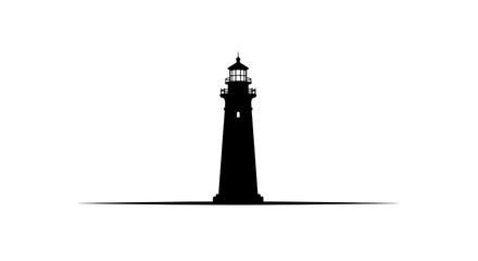 Black silhouette of a lighthouse on a white background with shadow © anis