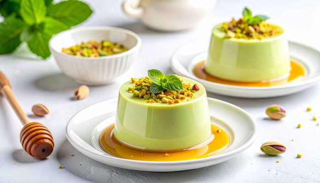Creamy pistachio panna cotta dessert