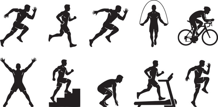 Cardio Fitness Silhouette Icon Sheet.