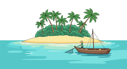 Obraz premium Man in a small wooden boat.