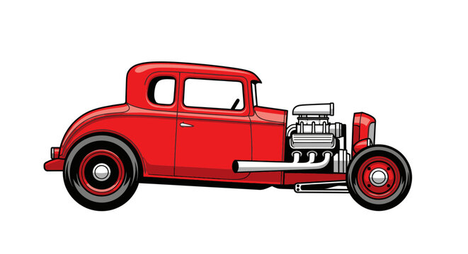 Vintage Red Hot Rod Coupe with Exposed Engine