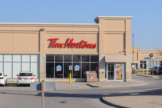 Tim Hortons restaurant shows its logo and signage.