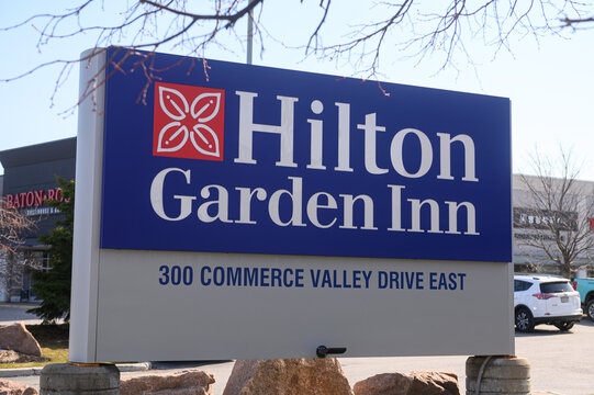 Hilton Garden Inn logo sign on Commerce Valley Drive.