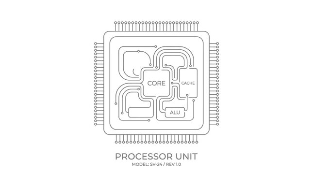 Technical schematic diagram of a computer processor unit.