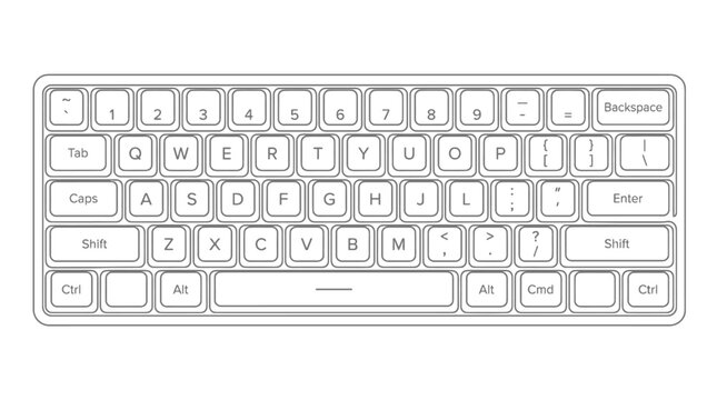 Top view of a computer keyboard line art illustration.