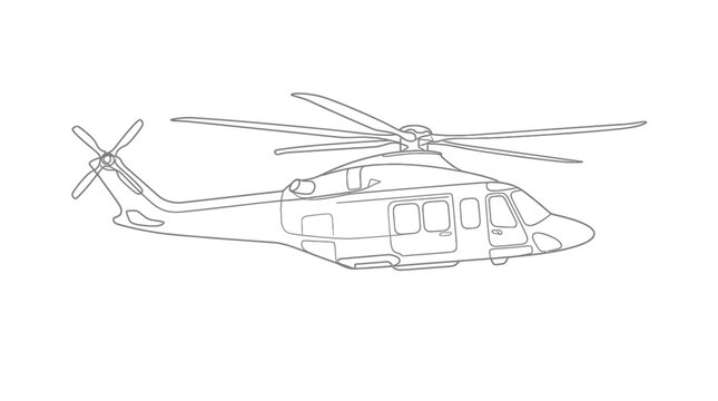 Rescue helicopter aircraft minimalist line art drawing.