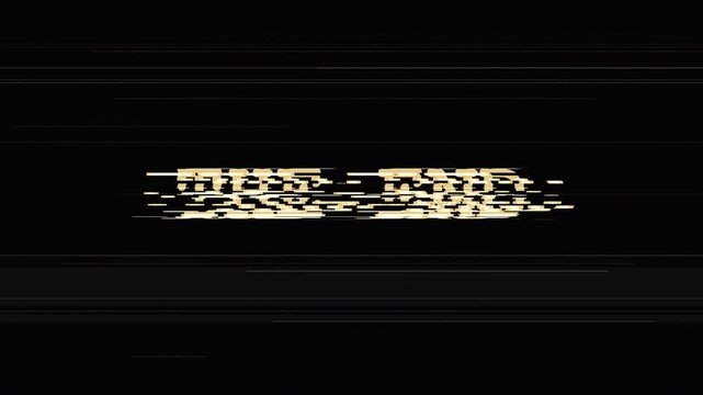 The End text animation with digital glitch effect and signal noise