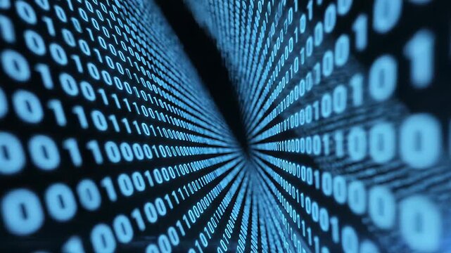 Binary code radial pattern with glowing blue digital