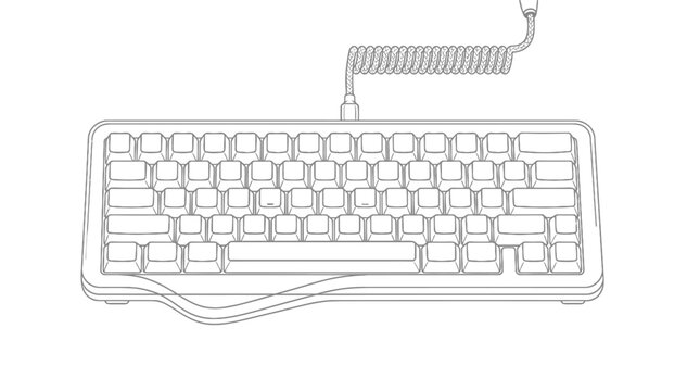 Mechanical computer keyboard with coiled cable line art.