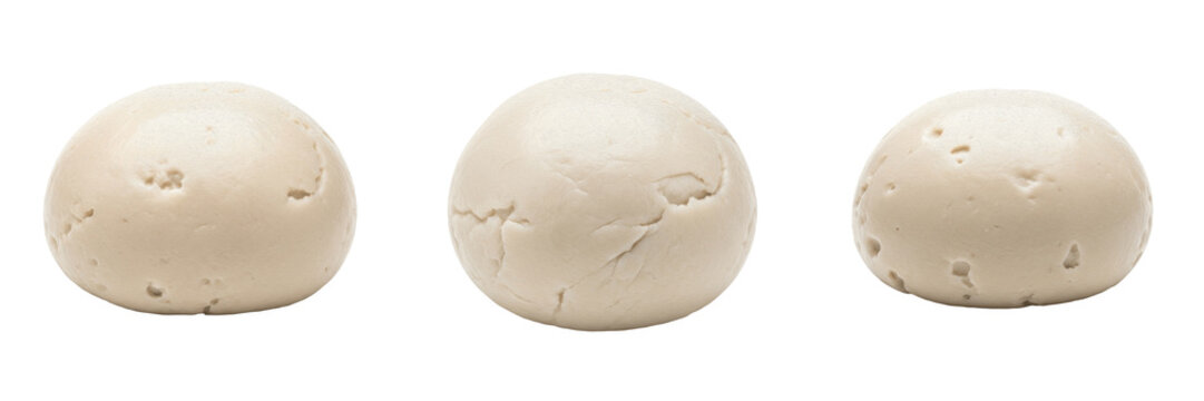 Fufu pounded starch dough ball food specimen displaying structural culinary parameters, organic material chemical components, processing features within standard food science reference archive