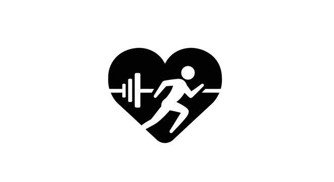 Fitness logo with heart and runner.